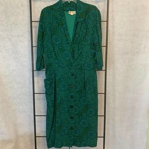 RELOMS Vintage Mandala Paisley Button Down Dress Green Women's Size 20